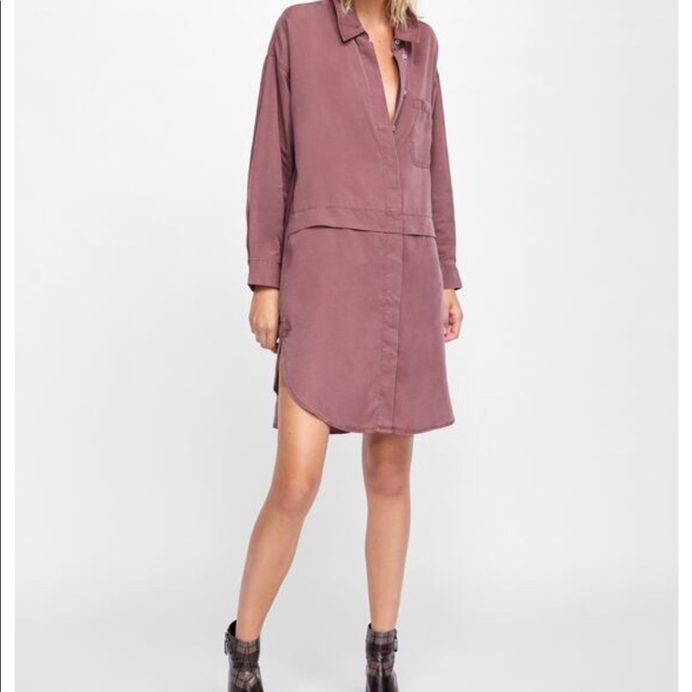 Zara Red Tencel Oversized Shirt Dress